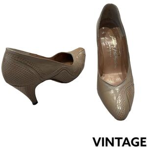 STANLEY PHILIPSON Heels Pumps Leather & Snakeskin Taupe 6AA Vintage​